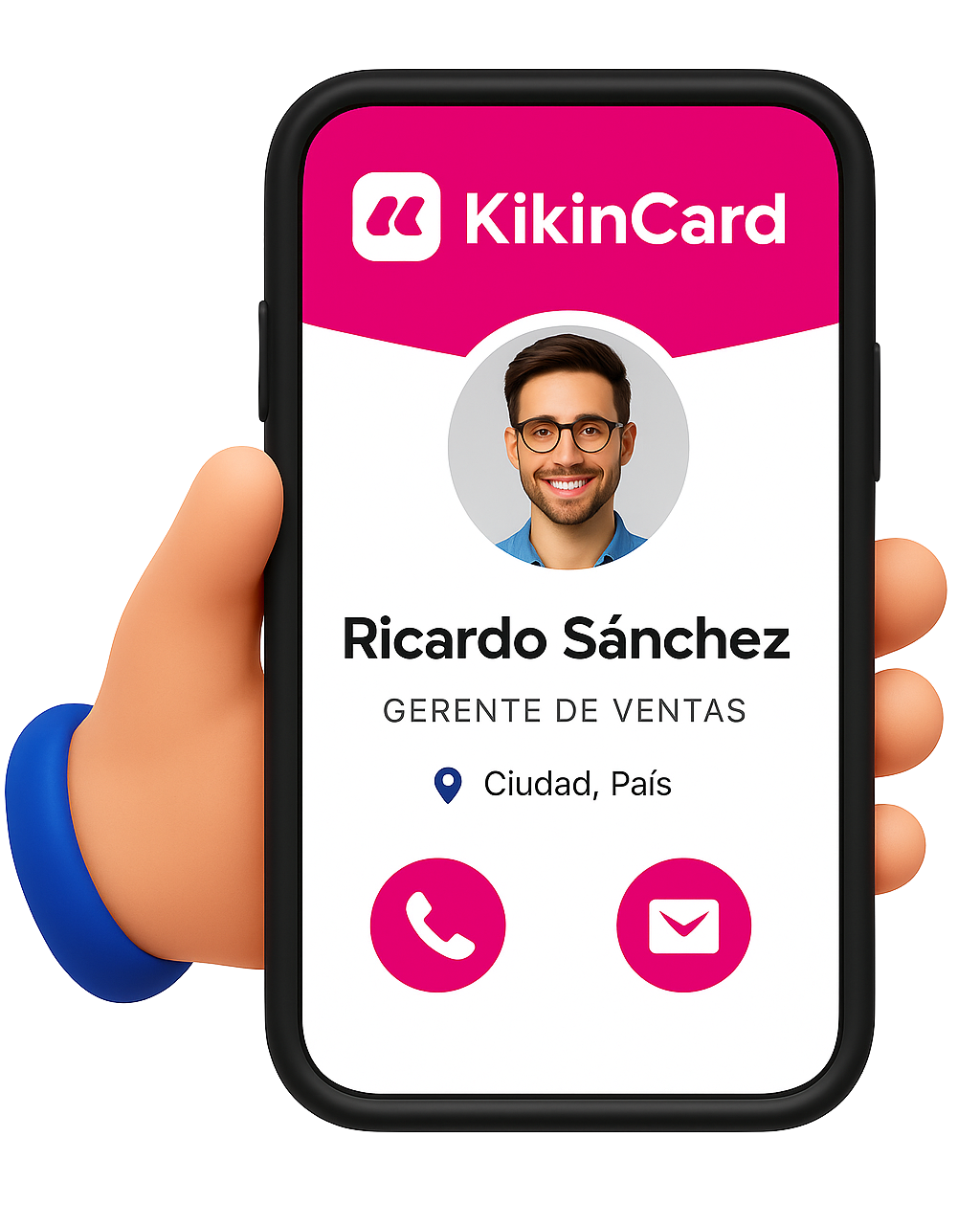 Realiza tus envíos con courier Ecuador desde el celular Mano entregando caja con logo TMA desde un celular representando courier Ecuador